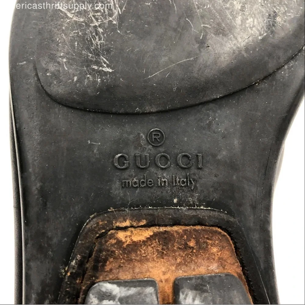 Gucci Men's Black Leather Loafers w/ Gold-Tone Horsebit Detail - Size 9.5 (+COA)